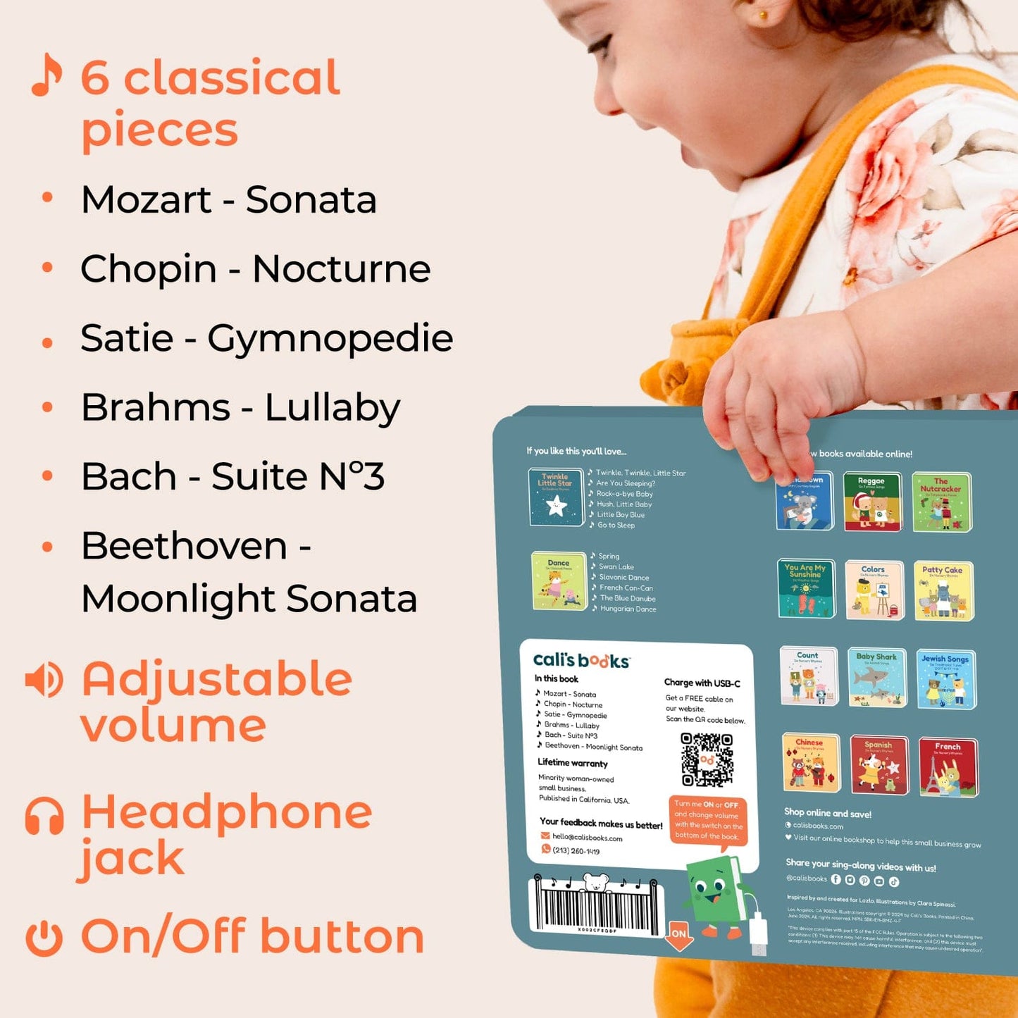 Cali's Books Sound Books Bedtime Six Classical Pieces - Rechargeable w/jack feature