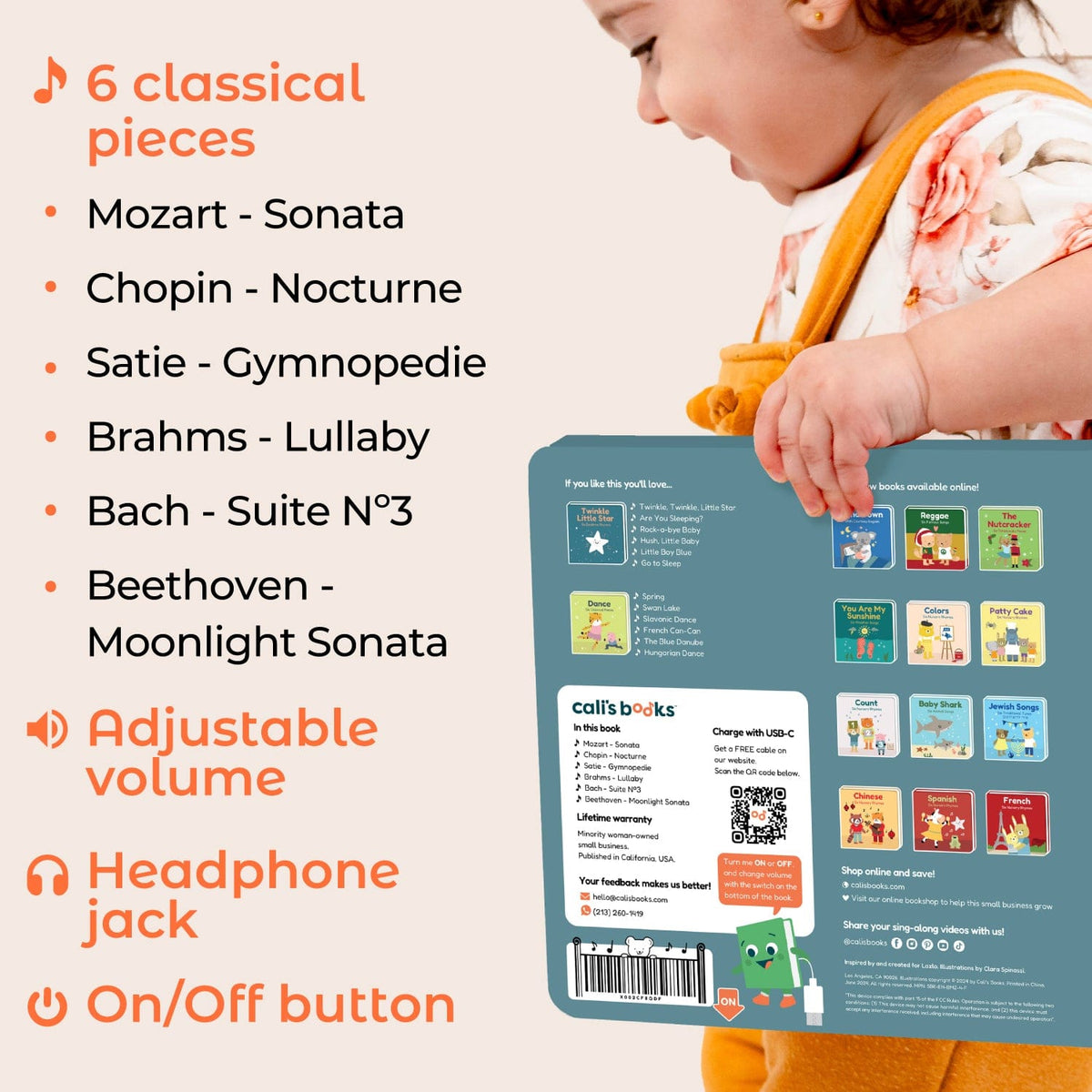 Cali's Books Sound Books Bedtime Six Classical Pieces - Rechargeable w/jack feature